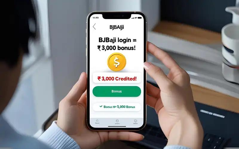 bj baji login bonus screen showing ৳3,000 reward for new users